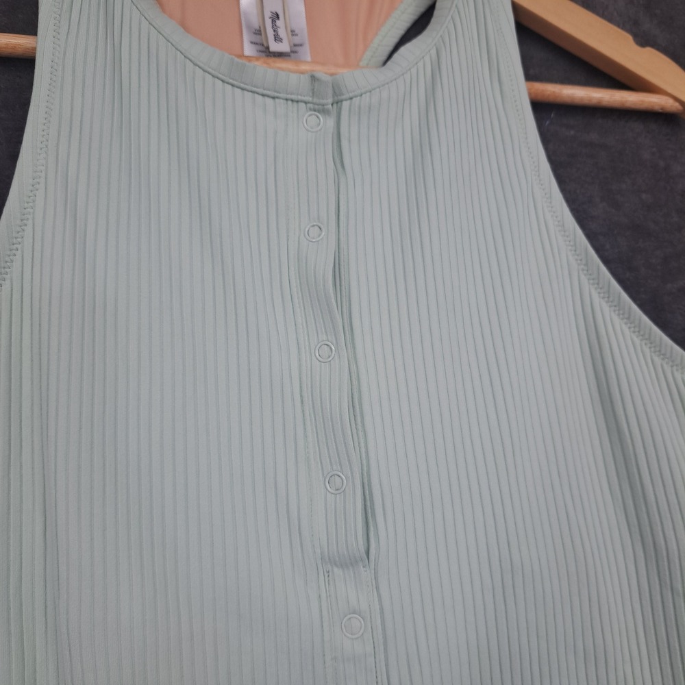 Madewell Second Wave Henley One-Piece Swimsuit in Mint Green Ribbed Large Beach - Picture 3 of 9